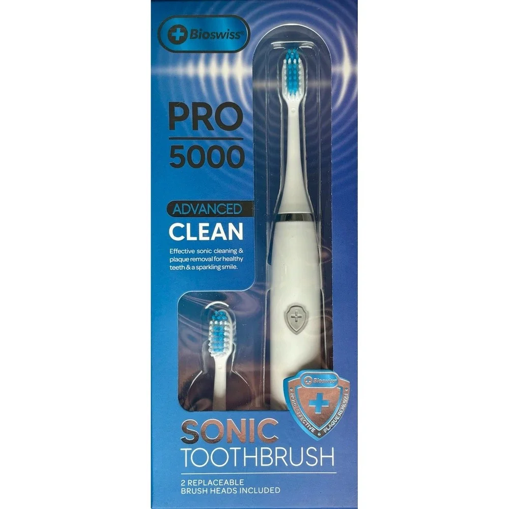 Bioswiss PRO 5000 Sonic Electric Toothbrush With 2 Heads AA Battery New In Box
